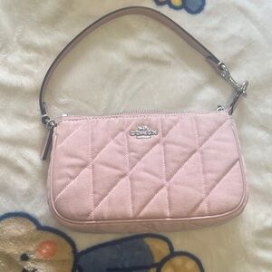 Coach Pink Quilted Wristlet with Silver Accents